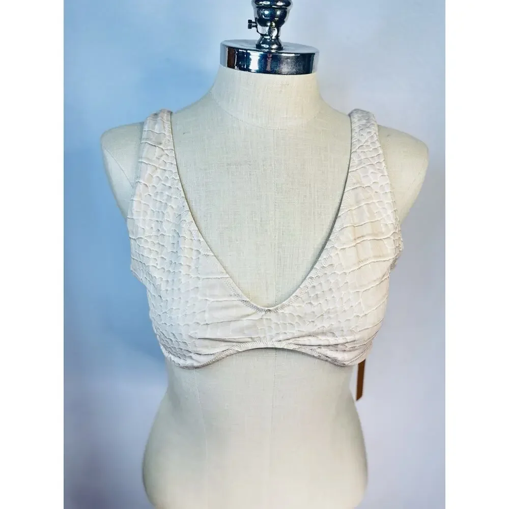 Skims Signature Swim Egret Crocodile Print Plus Plunge Triangle Bikini Top 3X